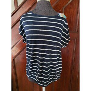 Sigrid Olsen Womens 100% Linen Striped Top Navy & White M NWT